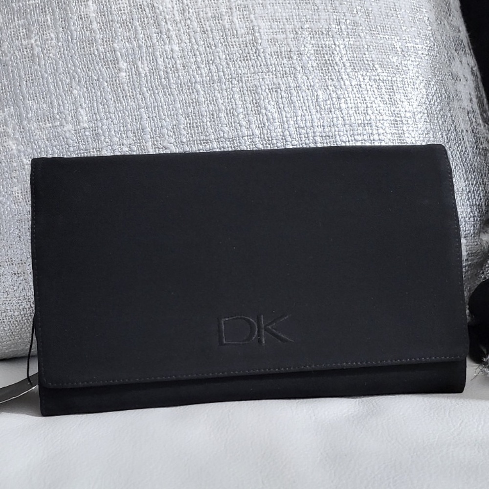 Vintage Donna Karan Black Travel Document Organizer   Clutch Wallet w/ Inserts